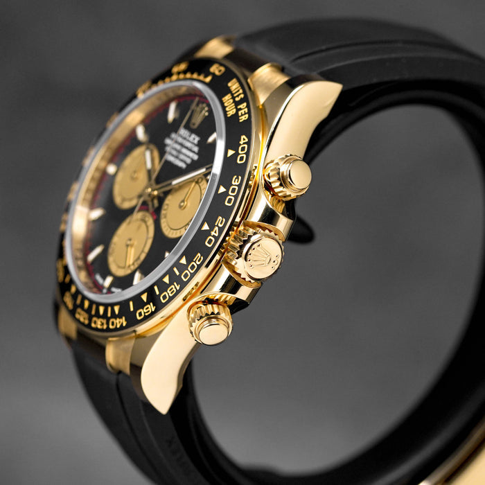 Rolex Cosmograph Yellow Gold / Black Color Dial Ring Bezel Daytona Chronograph Quartz Chronometer Men's Watch - RLX-1161