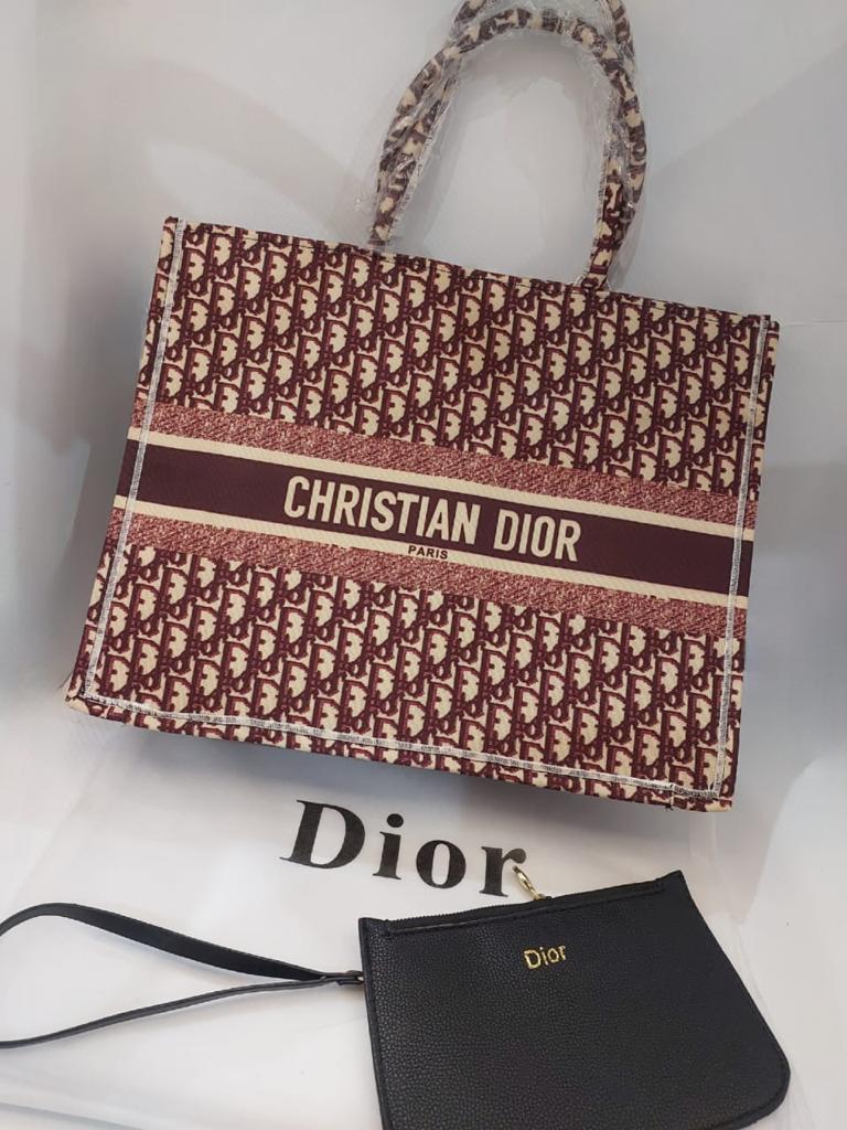 Christian Dior Women Fashion Western Style Tote Elegant One Burgundy Printed In Stylist Color With Brand Dust Cover And For Women's Or Girls Bag - Best Casual Use Bag DR-CH-9090