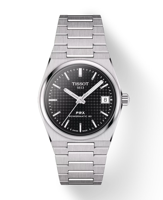 Tissot PRX Powermatic 80 Black Dial Silver Steel Strap Watch for Men - TS-4102