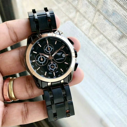 Tissot Chronograph Black Strap & Rose Gold Black Dial Men's Watch TS-BB-01