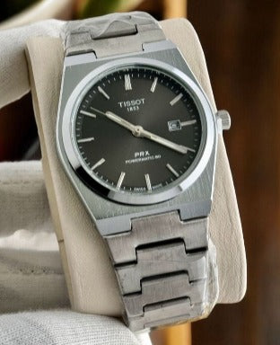 Tissot PRX Powermatic 80 Black Dial Silver Steel Strap Watch for Men - TS-4102