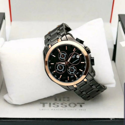 Tissot Chronograph Black Strap & Rose Gold Black Dial Men's Watch TS-BB-01