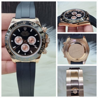 Rolex Cosmograph RoseGold Color Dial Ring Bezel Daytona Chronograph Quartz Chronometer Men's Watch - RLX-1163