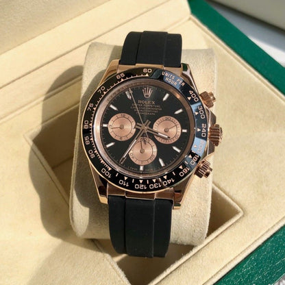 Rolex Cosmograph RoseGold Color Dial Ring Bezel Daytona Chronograph Quartz Chronometer Men's Watch - RLX-1163