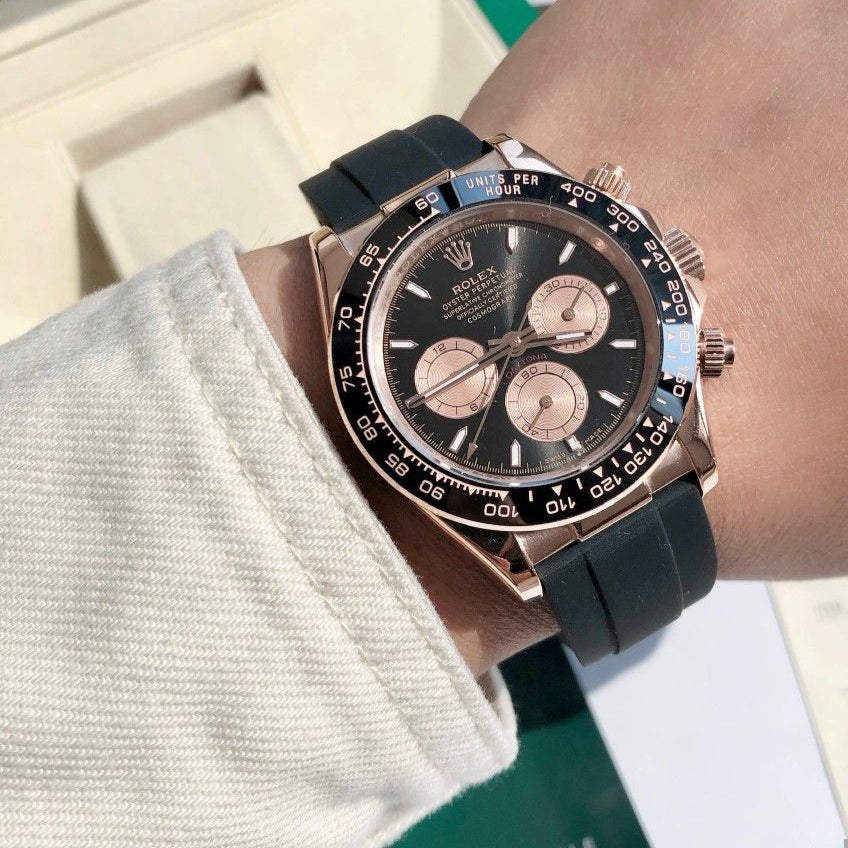 Rolex Cosmograph RoseGold Color Dial Ring Bezel Daytona Chronograph Quartz Chronometer Men's Watch - RLX-1163