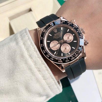 Rolex Cosmograph RoseGold Color Dial Ring Bezel Daytona Chronograph Quartz Chronometer Men's Watch - RLX-1163