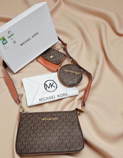 MK New Brown Multi-Pouch Leather Stylist Daily Use Hand-Bag MK-4448-WBG