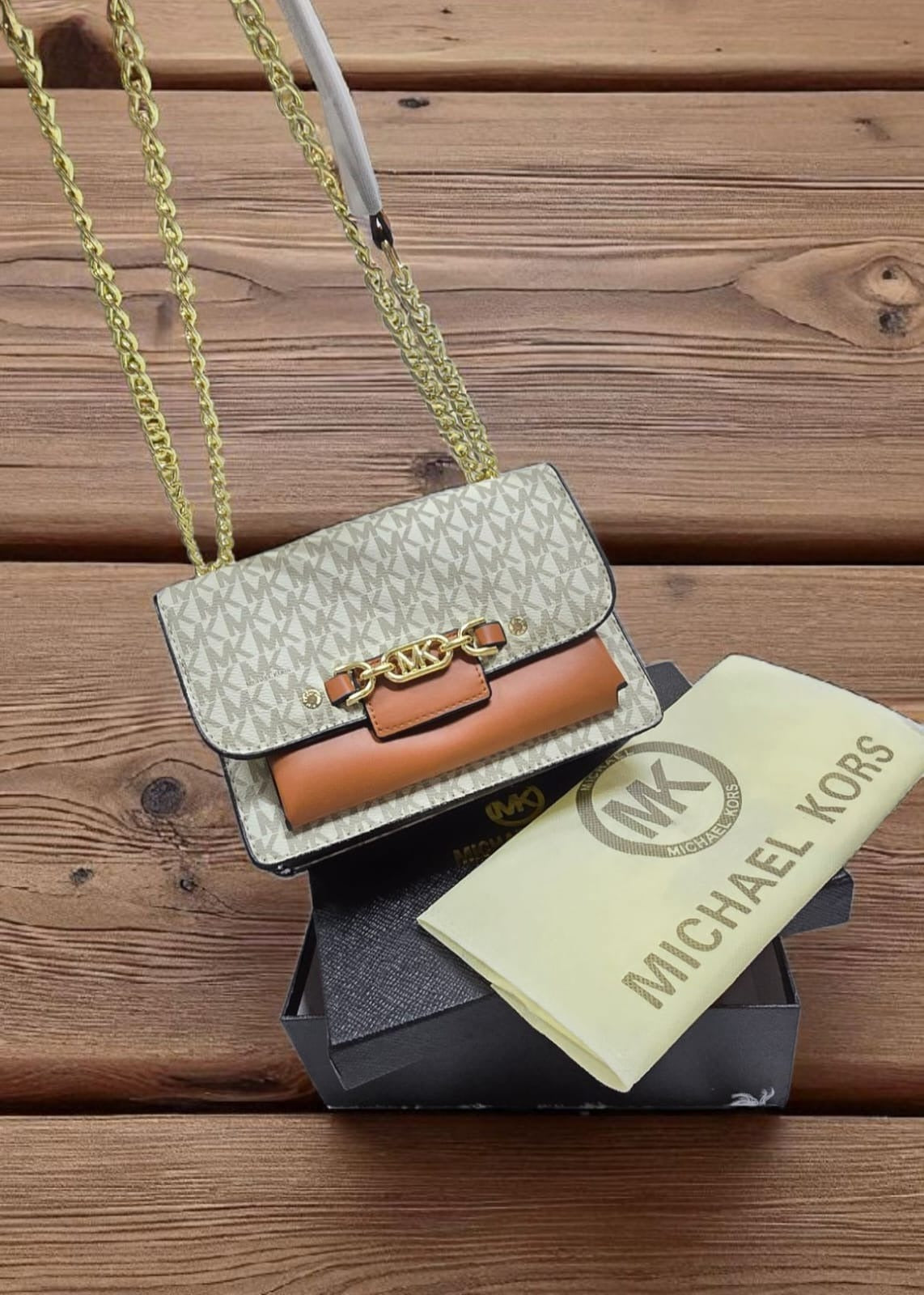 MK Shoulder Bag-White-Brown Stylist Daily Use Hand-Bag MK-4438-WBG