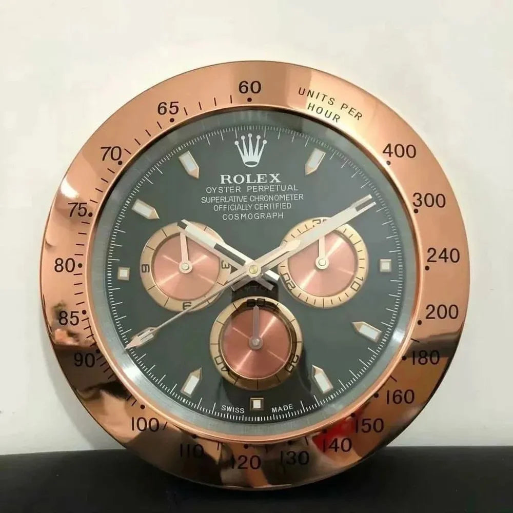 Rolex Wall Clock Black Dial With Metal Rose Gold Case Cosmograph Design Metal Art Wall Clock RLX-WC-573