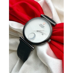Daytona Half Moon Dial Swiss Black Color Leather Men's Watch For Man Rlx-46 White Color Dial  Date Gift Watch