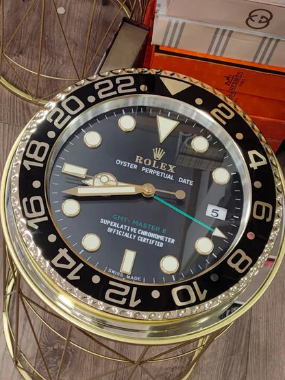 Rolex Wall Clock Quartz Analog Black Golden Submariner Stainless Steel Wall Clock RLX-WC-120