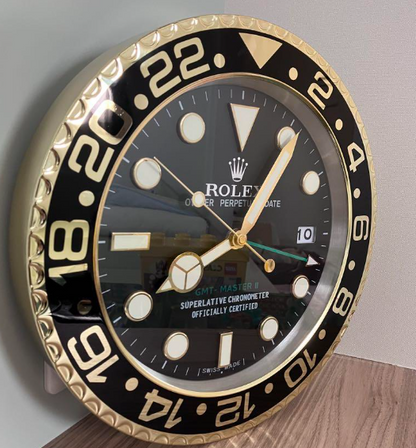 Rolex Wall Clock Quartz Analog Black Golden Submariner Stainless Steel Wall Clock RLX-WC-120