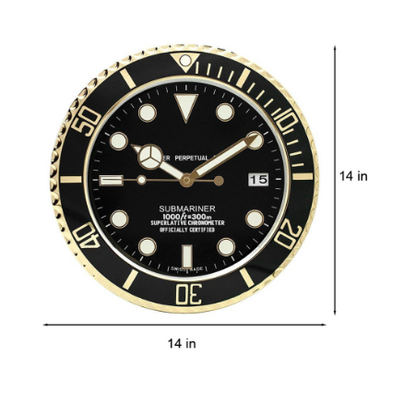 Rolex Wall Clock Quartz Analog Black Golden Submariner Stainless Steel Wall Clock RLX-WC-120