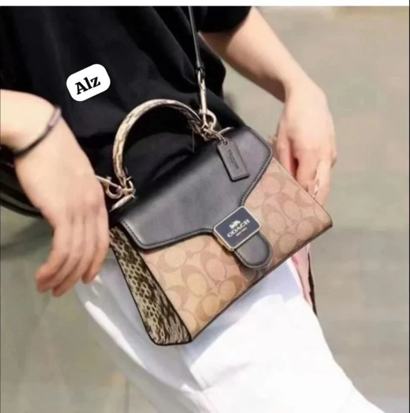 Coach New Black-Brown Printed Leather Satchel Stylist Daily Use Hand-Bag CO-4442-WBG