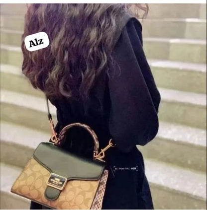 Coach New Black-Brown Printed Leather Satchel Stylist Daily Use Hand-Bag CO-4442-WBG