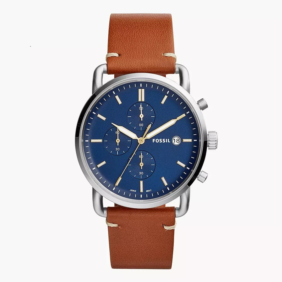 Fossil Chronograph Blue Dial with Leather Strap Watch for Men FS-5401