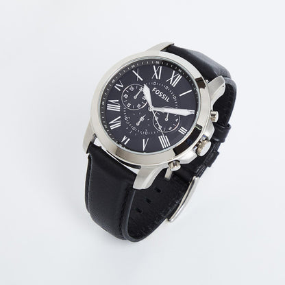 Fossil Chronograph Black & Silver Dial Leather Men's Watch - FS-4812