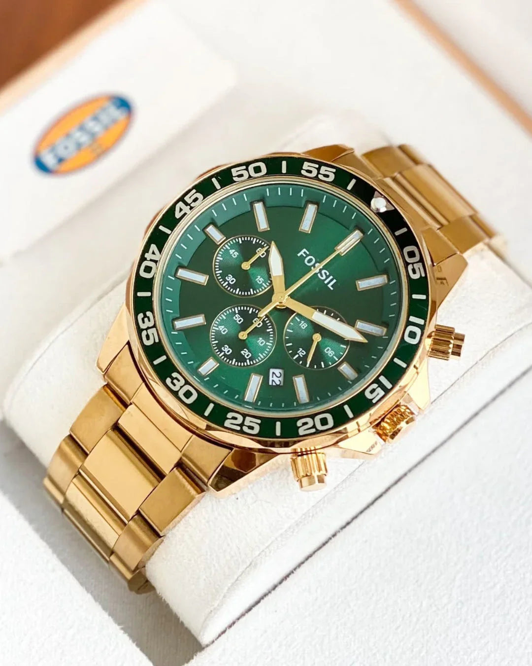 Fossil Analog Green Dial & Gold Strap Men's Watch FS-2545