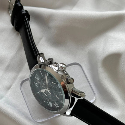 Fossil Chronograph Black & Silver Dial Leather Men's Watch - FS-4812