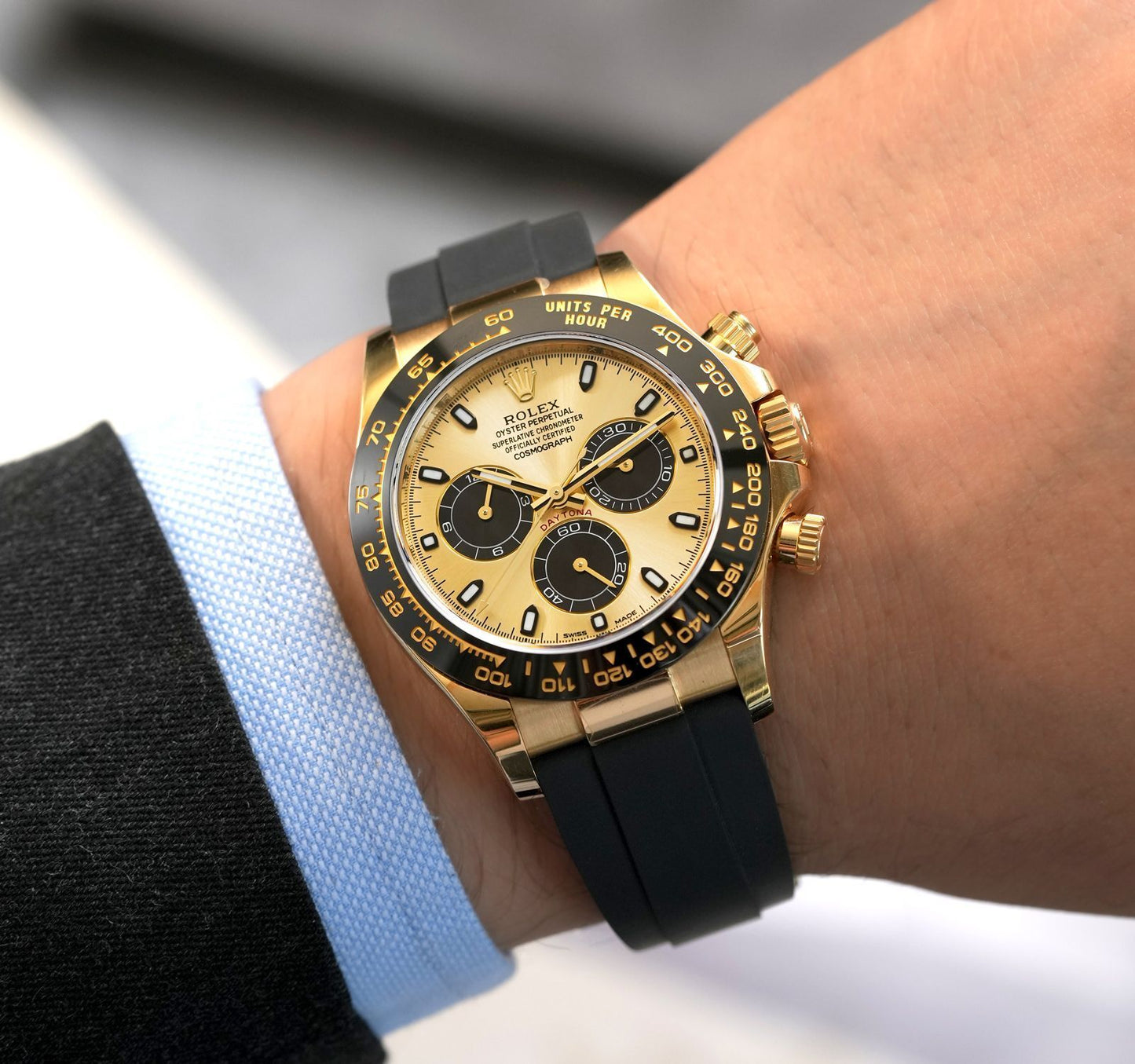 Rolex Cosmograph Yellow Gold Color Dial Ring Bezel Daytona Chronograph Quartz Chronometer Men's Watch - RLX-1164