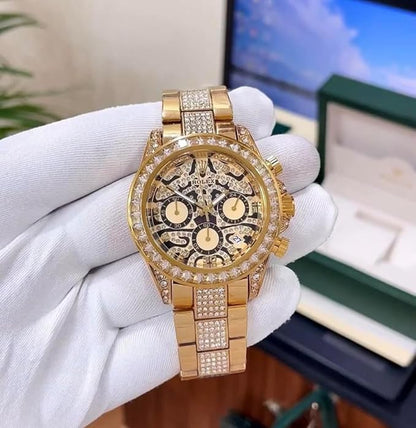 RLX Diamond Set - Eye of the Tiger Watch With Gold Color For Men's And Women's-Rlx-Tiger-4041