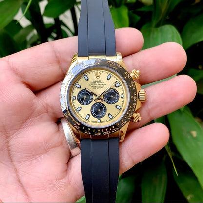 Rolex Cosmograph Yellow Gold Color Dial Ring Bezel Daytona Chronograph Quartz Chronometer Men's Watch - RLX-1164