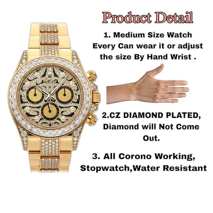 RLX Diamond Set - Eye of the Tiger Watch With Gold Color For Men's And Women's-Rlx-Tiger-4041