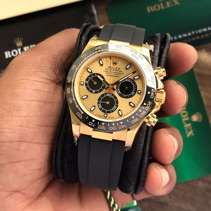 Rolex Cosmograph Yellow Gold Color Dial Ring Bezel Daytona Chronograph Quartz Chronometer Men's Watch - RLX-1164
