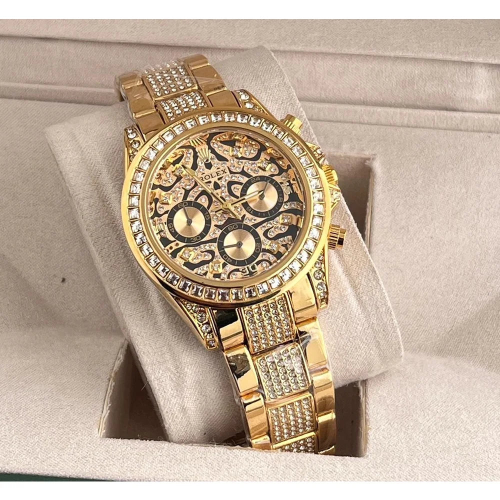 RLX Diamond Set - Eye of the Tiger Watch With Gold Color For Men's And Women's-Rlx-Tiger-4041