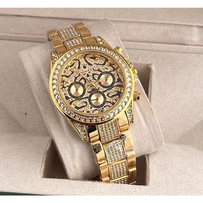 RLX Diamond Set - Eye of the Tiger Watch With Gold Color For Men's And Women's-Rlx-Tiger-4041