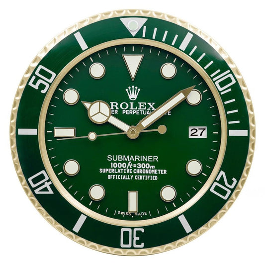 Rolex Wall Clock Green Dial/Gold Color Quartz Analog Dated Design Metal Art Luminous Function Bezel Metal RLX-WC-908