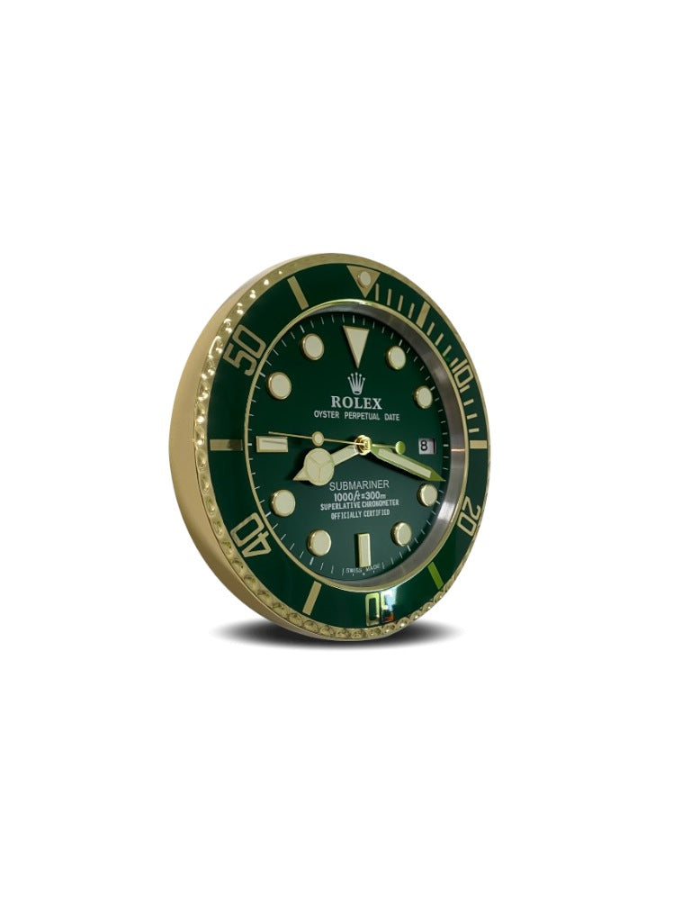 Rolex Wall Clock Green Dial/Gold Color Quartz Analog Dated Design Metal Art Luminous Function Bezel Metal RLX-WC-908