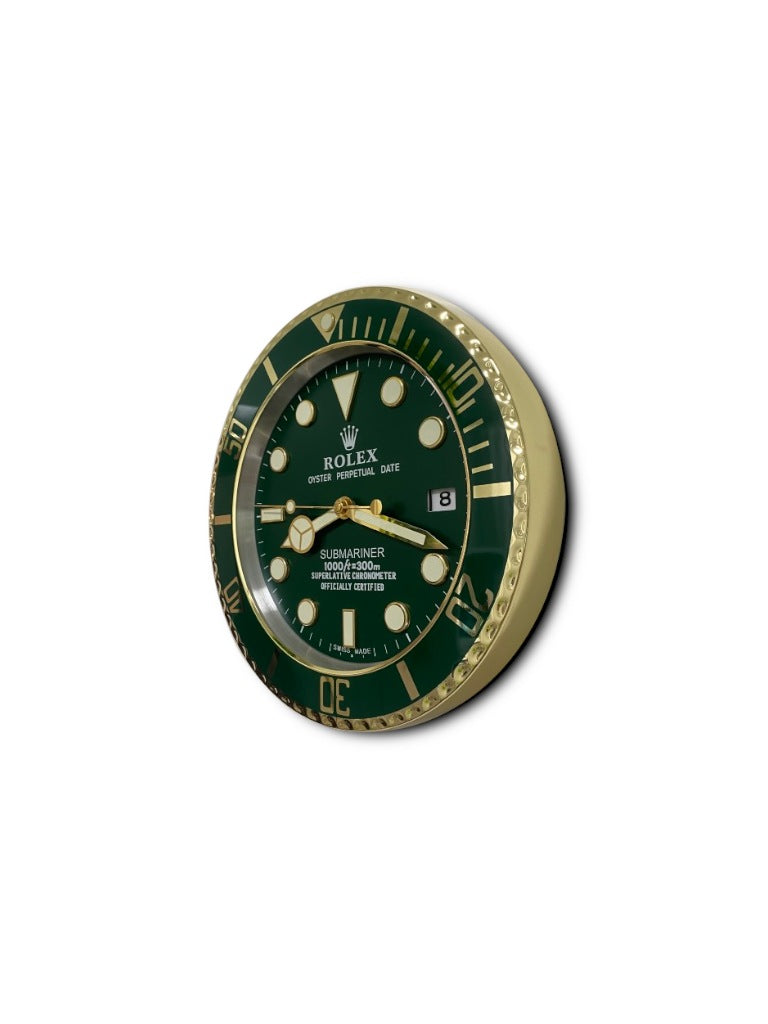 Rolex Wall Clock Green Dial/Gold Color Quartz Analog Dated Design Metal Art Luminous Function Bezel Metal RLX-WC-908