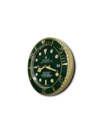 Rolex Wall Clock Green Dial/Gold Color Quartz Analog Dated Design Metal Art Luminous Function Bezel Metal RLX-WC-908