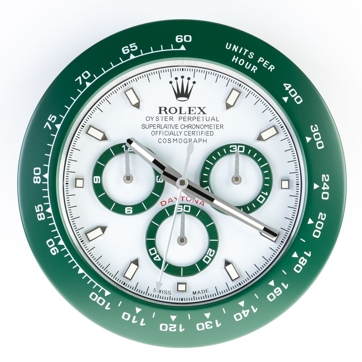 Rolex Wall Clock With White Dial & Green Metal Case, Cosmograph Design With Metal RLX-WC-569