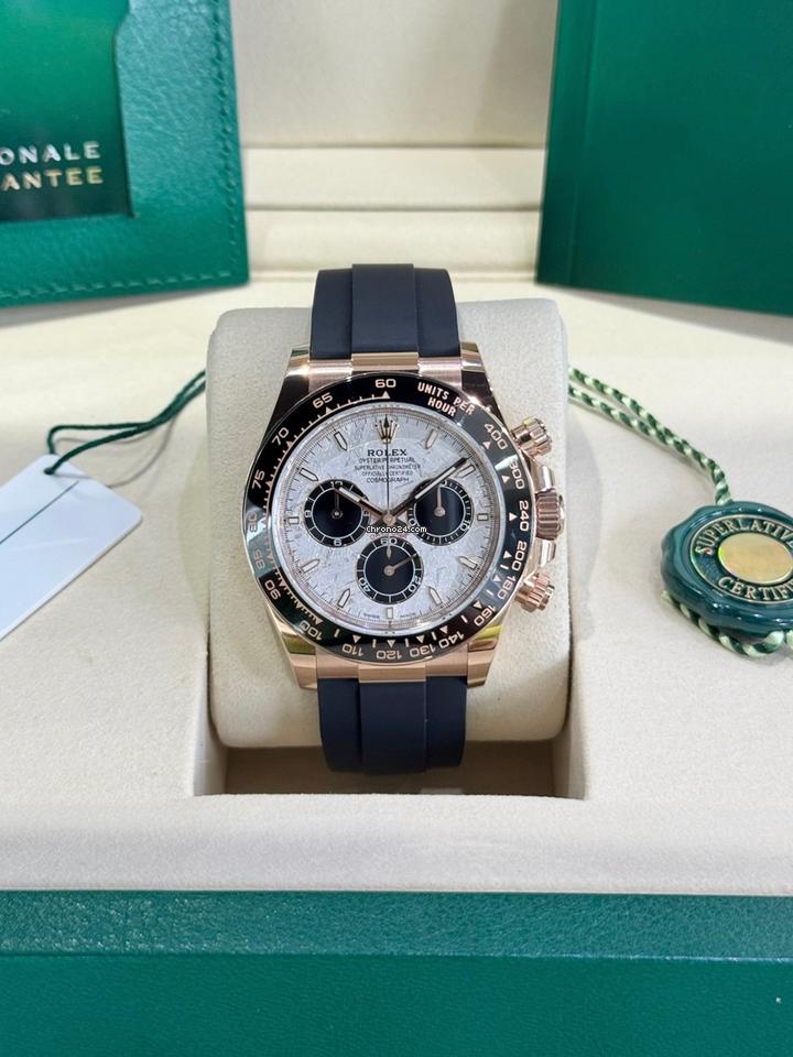 Rolex Cosmograph RoseGold Color Oysterflex Meteorite Dial Ring Bezel Daytona Chronograph Quartz Chronometer Men's Watch - RLX-1167