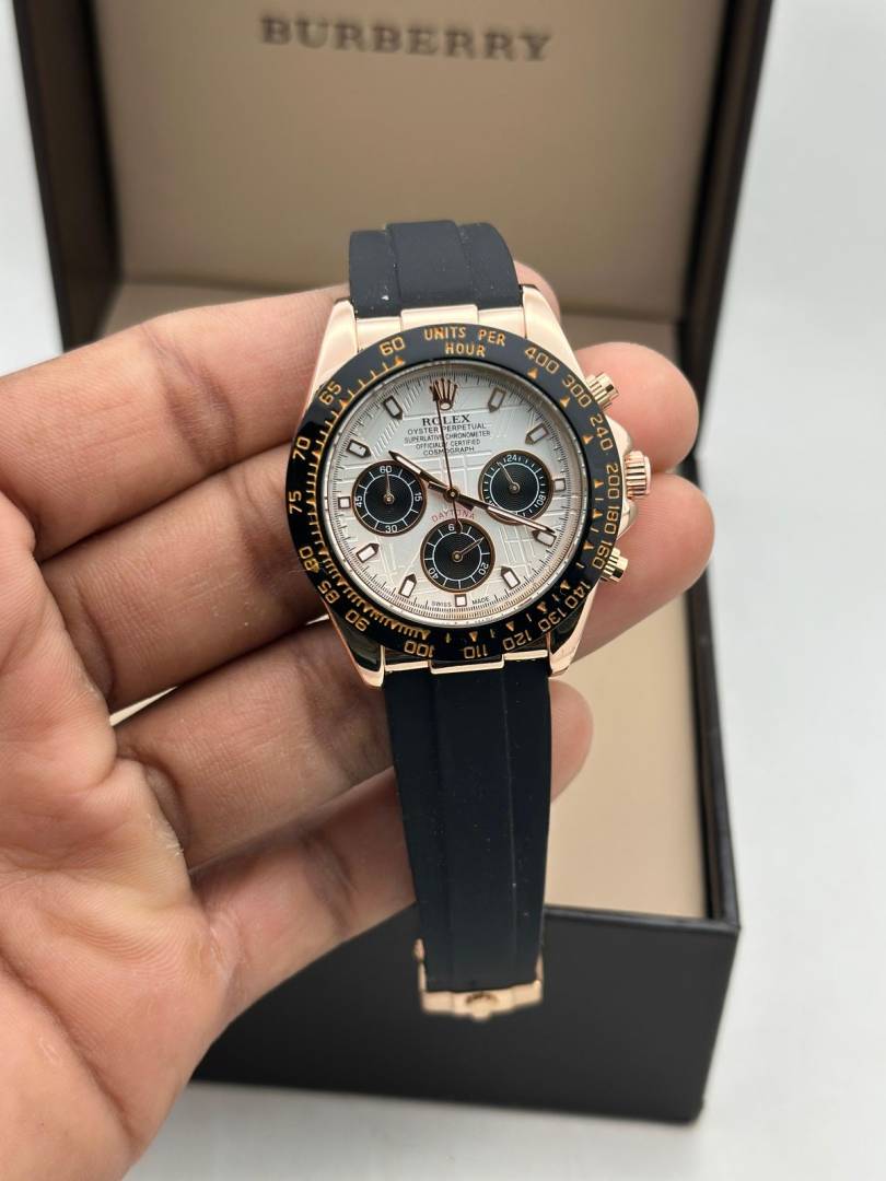 Rolex Cosmograph RoseGold Color Oysterflex Meteorite Dial Ring Bezel Daytona Chronograph Quartz Chronometer Men's Watch - RLX-1167