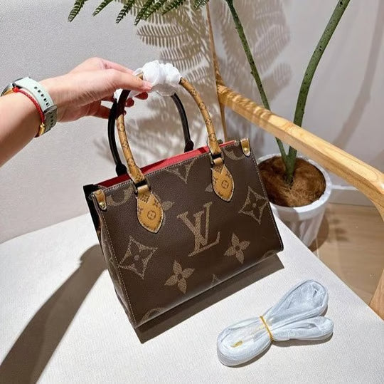 LV New Brown Two-Tone Leather Tote Bag Stylist Daily Use Hand-Bag LV-4447-WBG