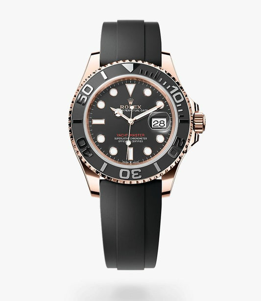 Rolex Yacht-Master Rosegold Analog Black Dial Ceramic Bezel Oyster-flex Silicon Bracelet Men's Watch For Man Rlx-M268655-0004