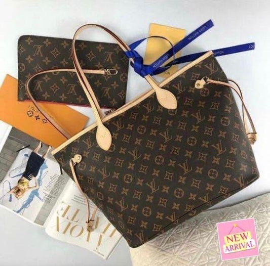 LV Neverfull MM Tote Bag In Light Beige Color Women's Or Girls Bag Along with sling- Stylist Daily Use Bag LV-5049