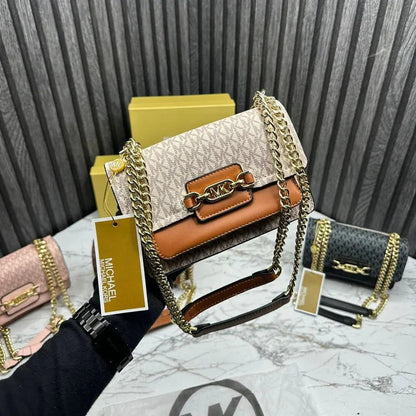 MK Shoulder Bag-White-Brown Stylist Daily Use Hand-Bag MK-4438-WBG