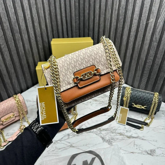 MK Shoulder Bag-White-Brown Stylist Daily Use Hand-Bag MK-4438-WBG