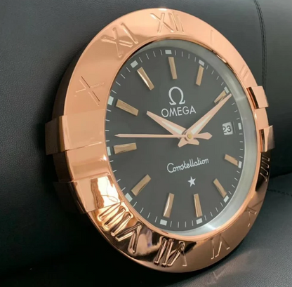 Omega Wall Clock Analog Rose Gold With Black Dial Quartz Clock OG-WC-902