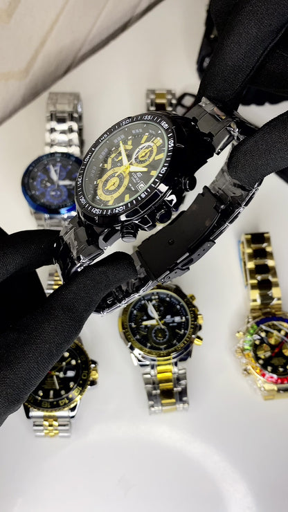 Casio Edifice Chronograph With Black Stainless steel Strap Men's Watch Black Gold dial 539BK