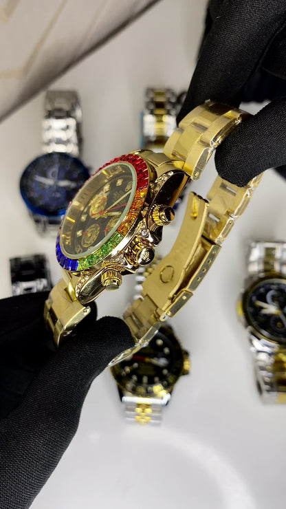 RLX Watch Rainbow Diamond Gold Metal Men's Watch RLX-Rainbow