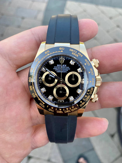 Rolex Cosmograph Yellow Gold / Black Color Case and Dial Daytona Chronograph Quartz Chronometer Men's Watch - RLX-1160