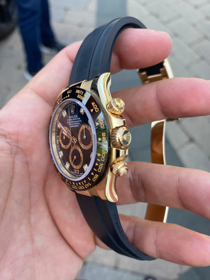 Rolex Cosmograph Yellow Gold / Black Color Case and Dial Daytona Chronograph Quartz Chronometer Men's Watch - RLX-1160