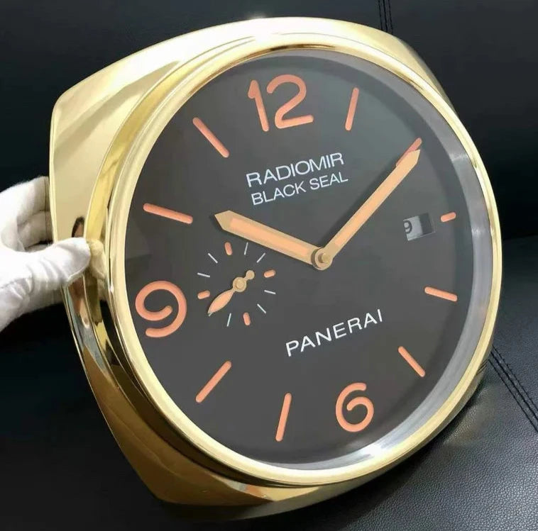 Panerai Metal High Quality Wall Clock Gold Case with Black Dial Luxury Stainless Steel Metal Wall Clock For Royal Home  PR-WC-910