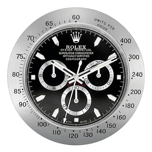 Rolex Wall Clock Black Dial With Silver Metal Case Cosmograph Design Metal Art Wall Clock RLX-WC-568