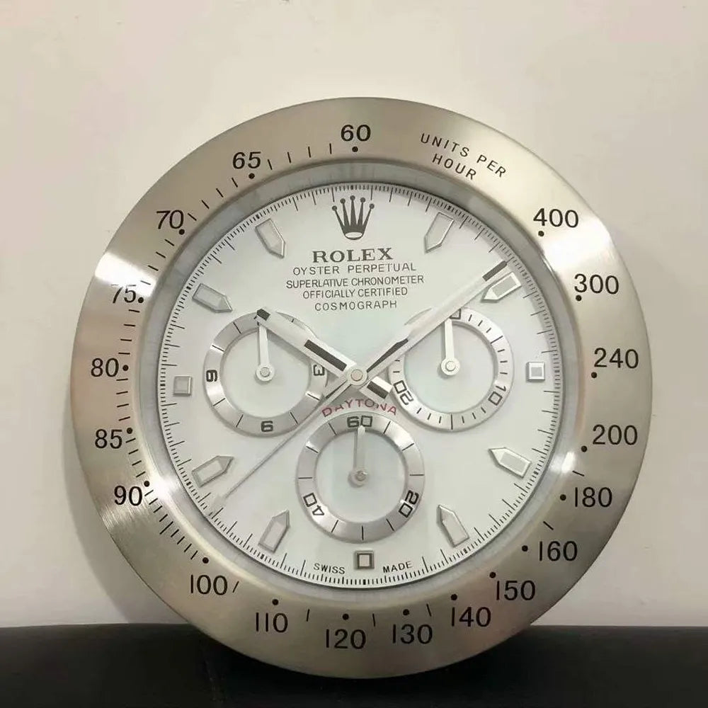 Rolex Wall Clock White Dial With Silver Metal Case Cosmograph Metal Art Wall Clock RLX-WC-570